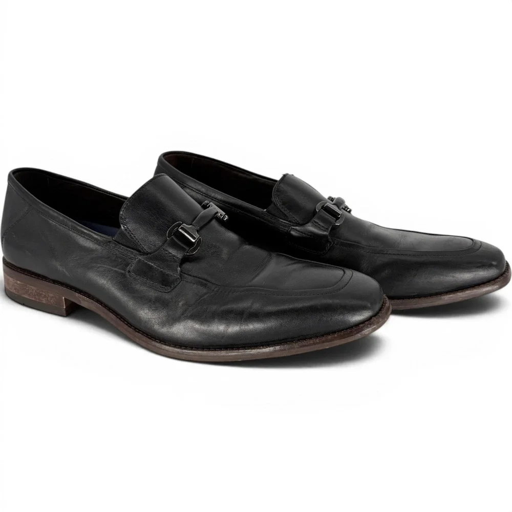 Johnston & Murphy Leather Bit Loafers Mens 10.5M Black Dress Shoes‎ Slip On